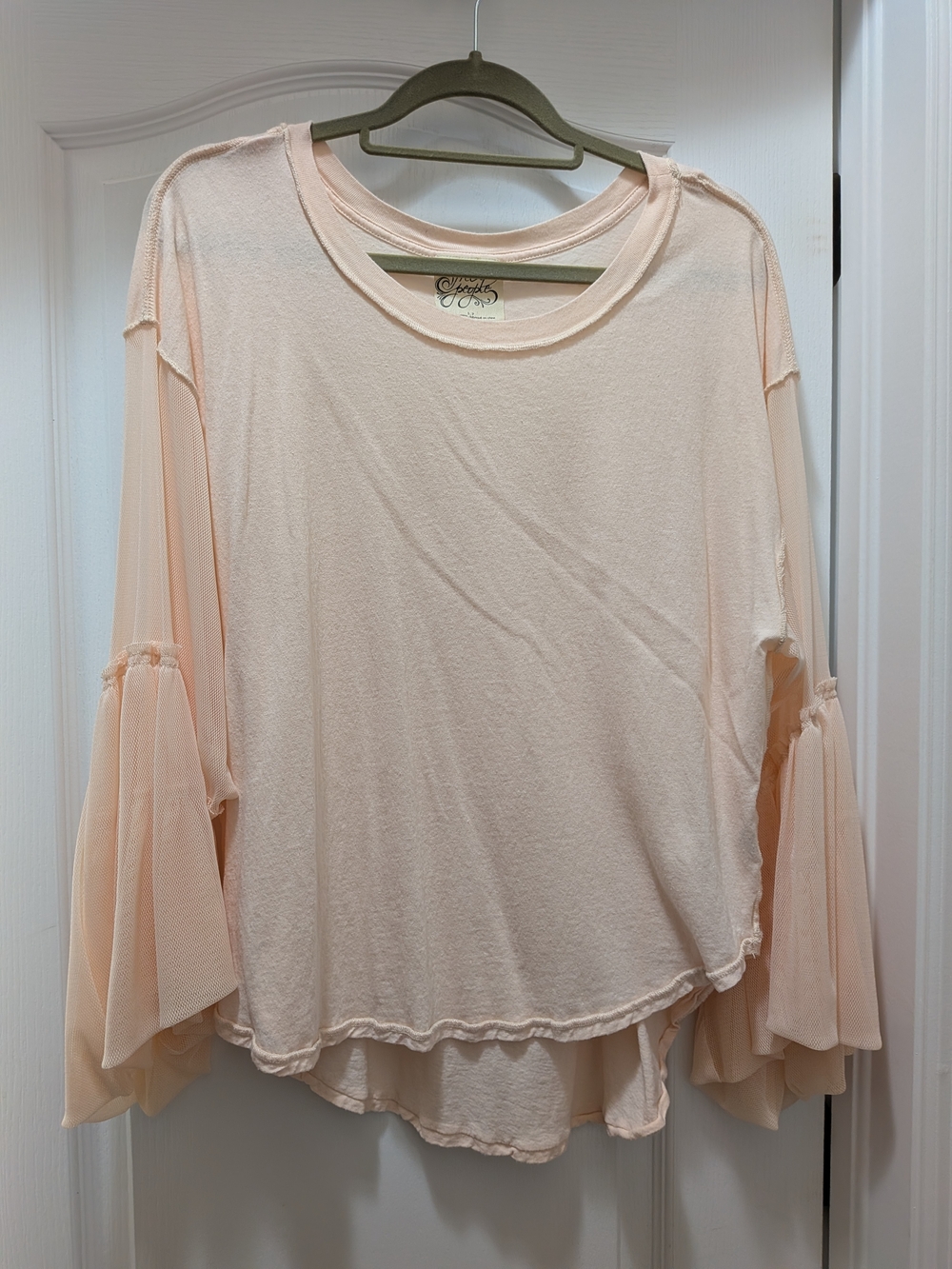Free People Blush Pink Ruffle Bell-Sleeve Long-Sleeve Top